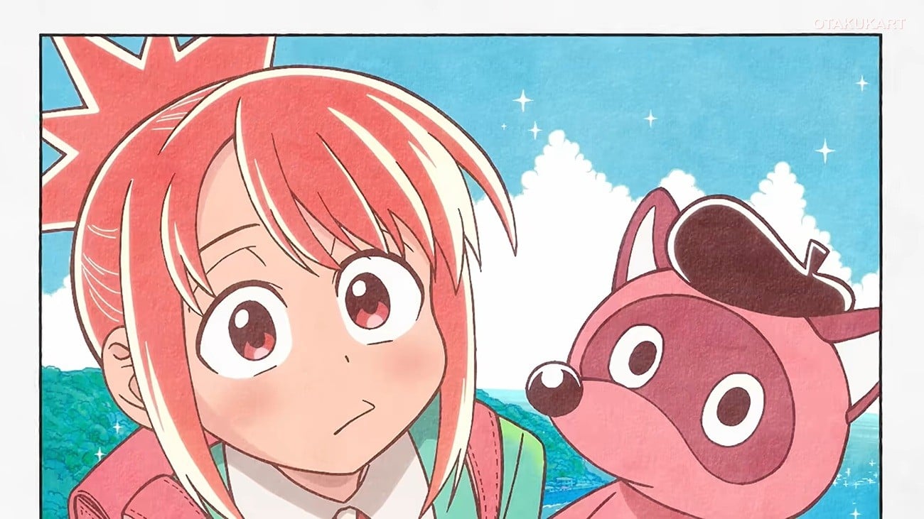 Ai Yasumi and the pink raccoon mascot in Draw This, Then Die! 