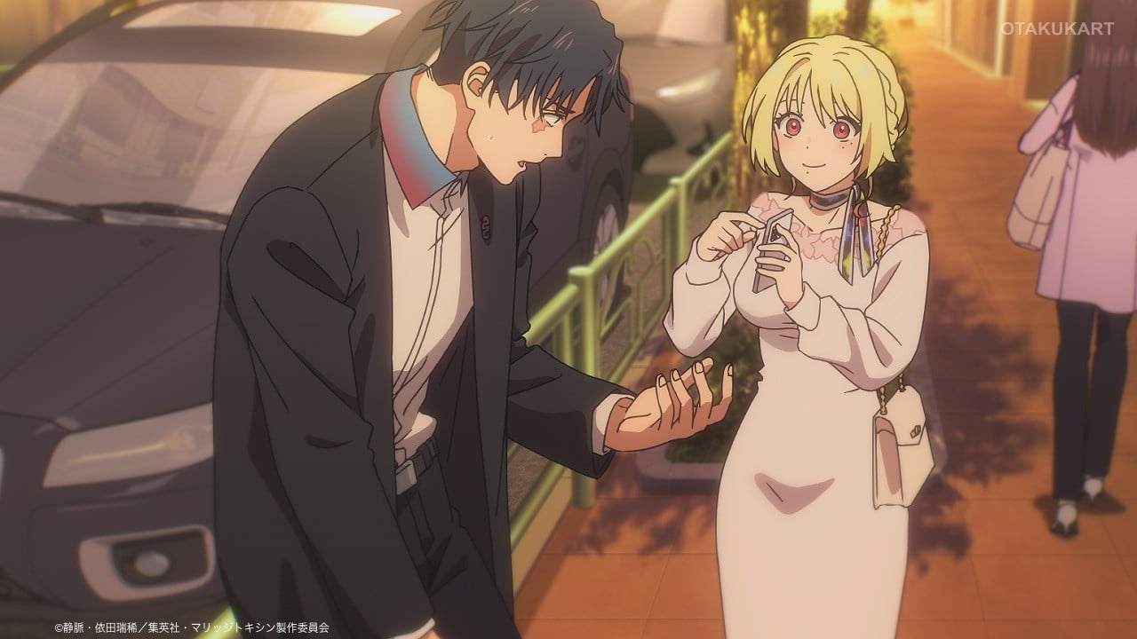 Hikaru Gero and Mei Kinosaki share an awkward date in MARRIAGETOXIN Season 1 anime.