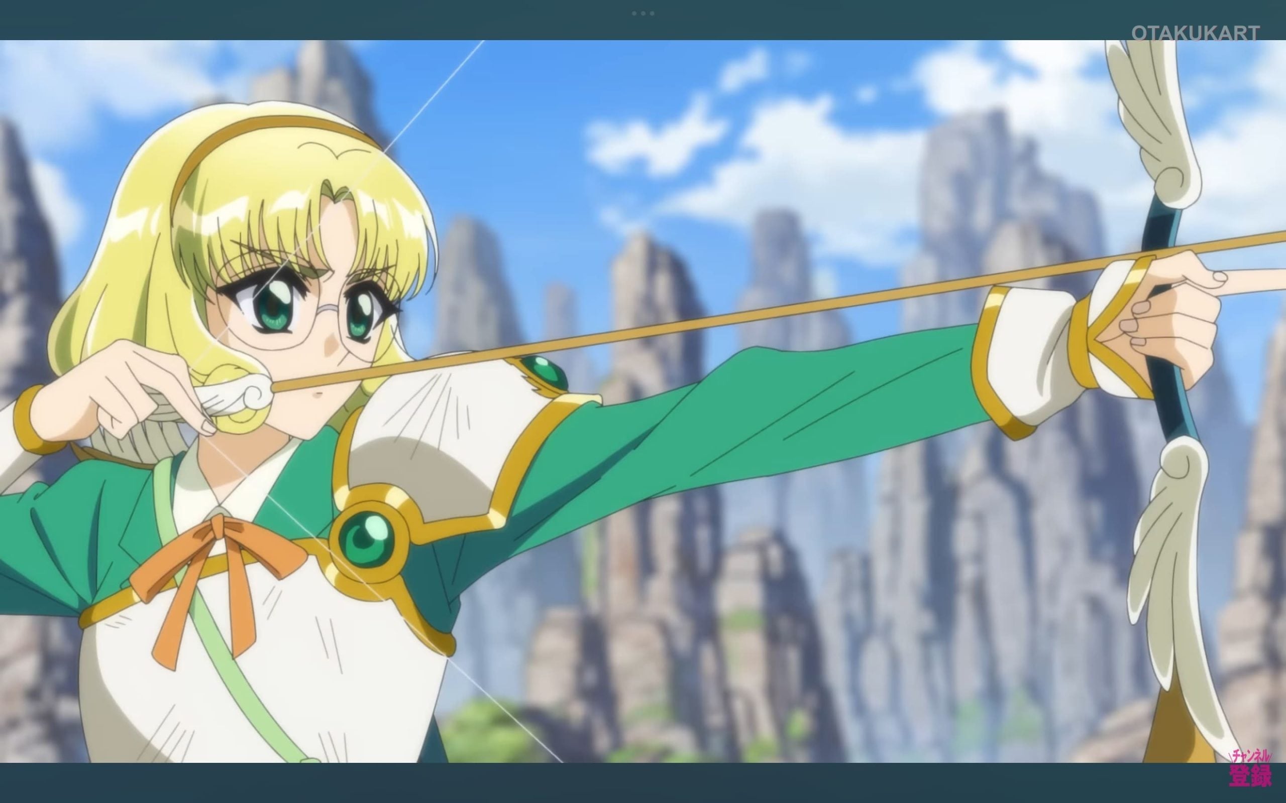 Fū Hōōji prepares to fire her bow in the new Magic Knight Rayearth anime trailer.