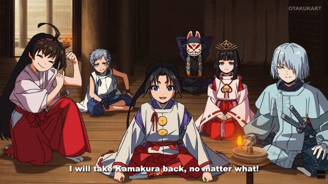 Hojo Tokiyuki and his companions gather inside a temple in The Elusive Samurai Season 2.