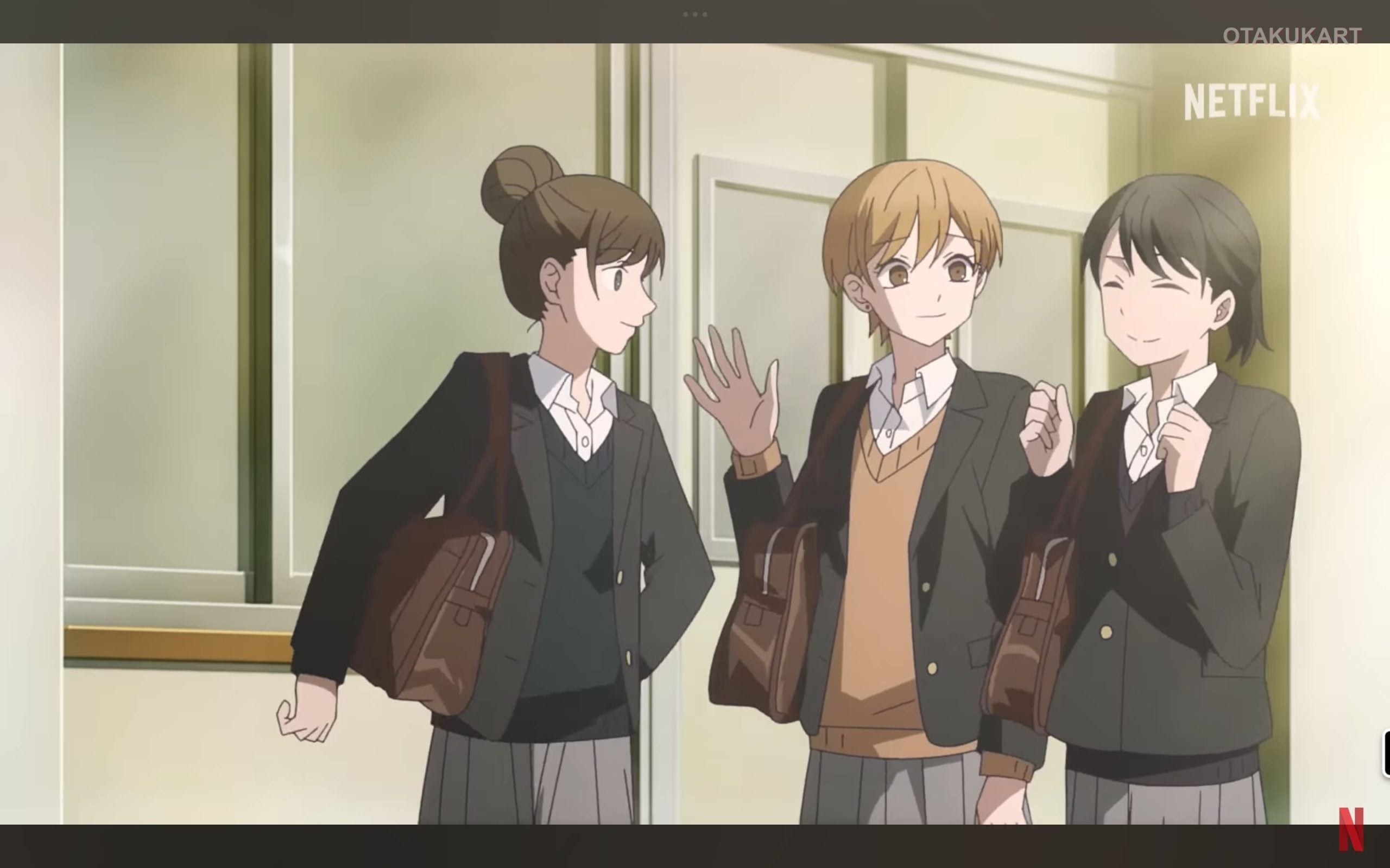Characters from The Ramparts of Ice chat outside their high school in the anime's first teaser visual released by Netflix.