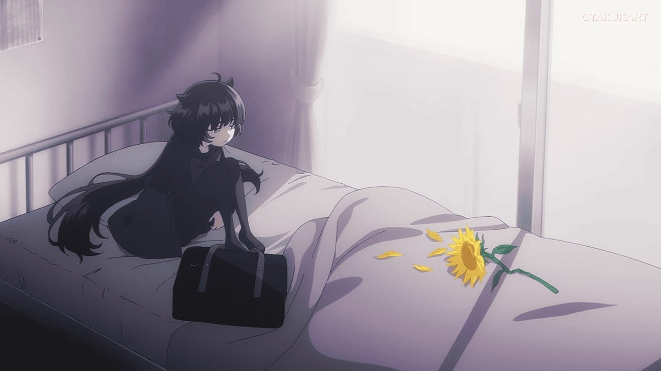 Kuroe Akaishi reflects quietly in a scene from Kaiju Girl Caramelise.