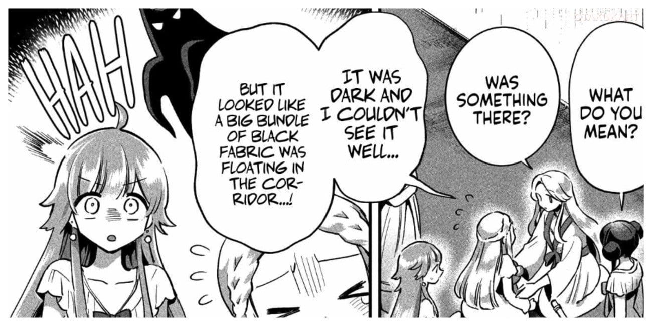 A manga panel from Seven Sleeping Beauties featuring Alec and the princesses during a mysterious encounter in the Kingdom of Amaryllis.
