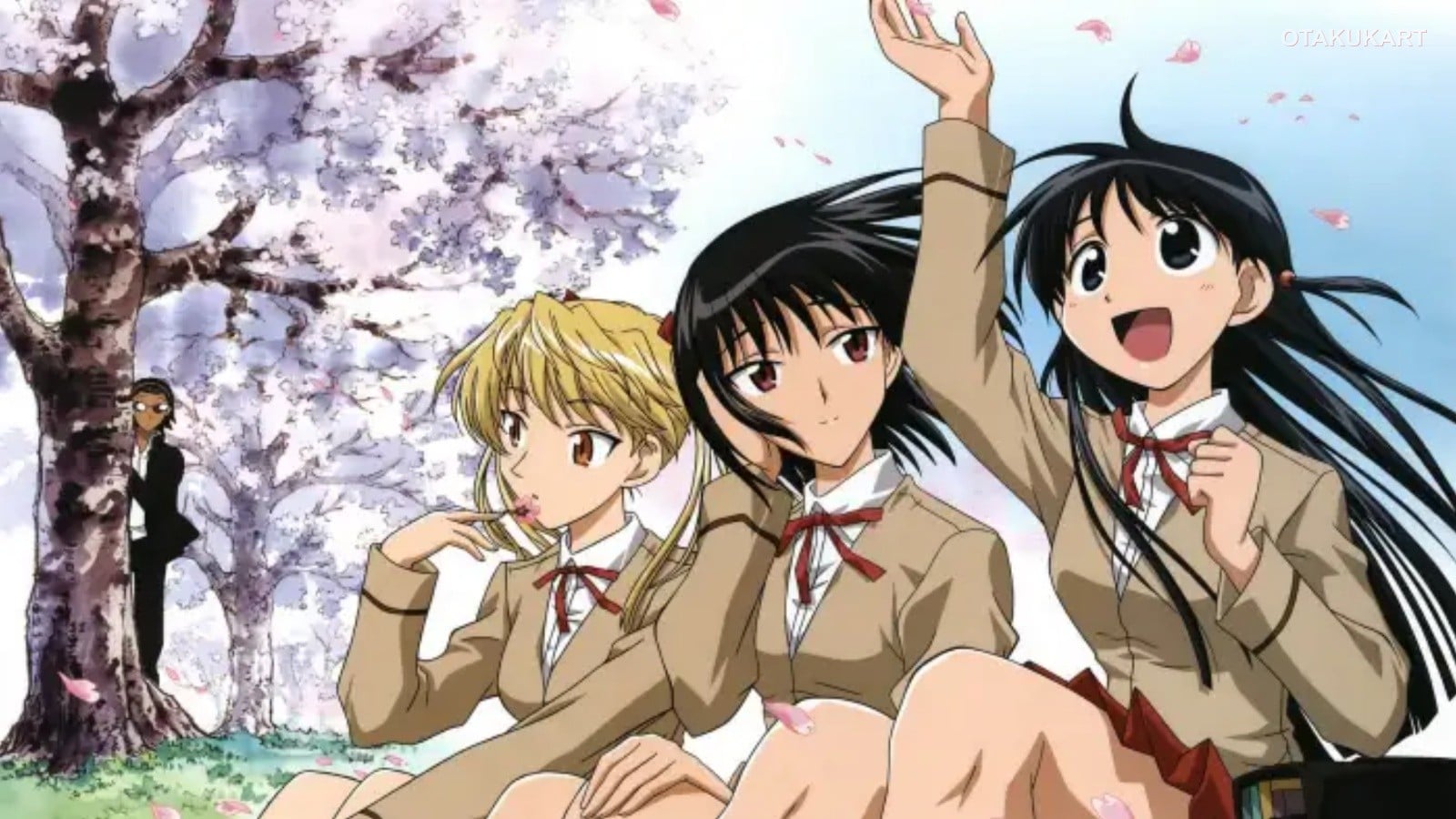 Kenji Harima peeking from behind a tree from the romantic comedy anime series School Rumble