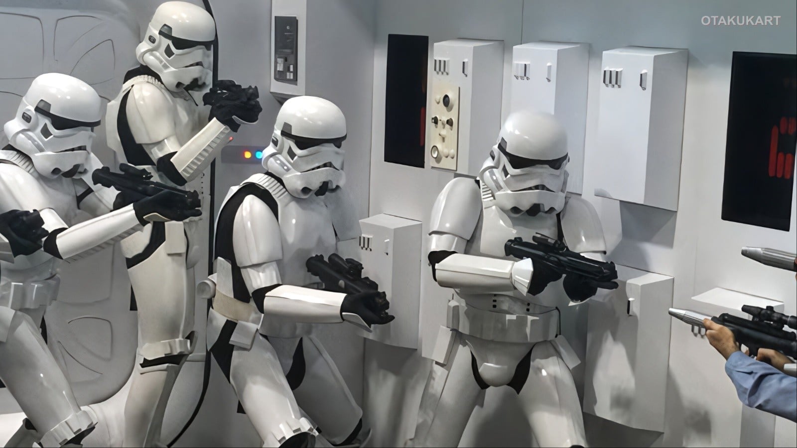 Four stormtrooper cosplayers